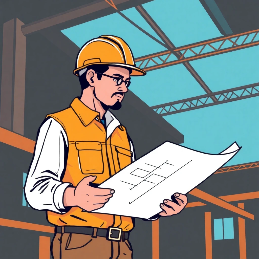 Trabajador de construcción revisando planos