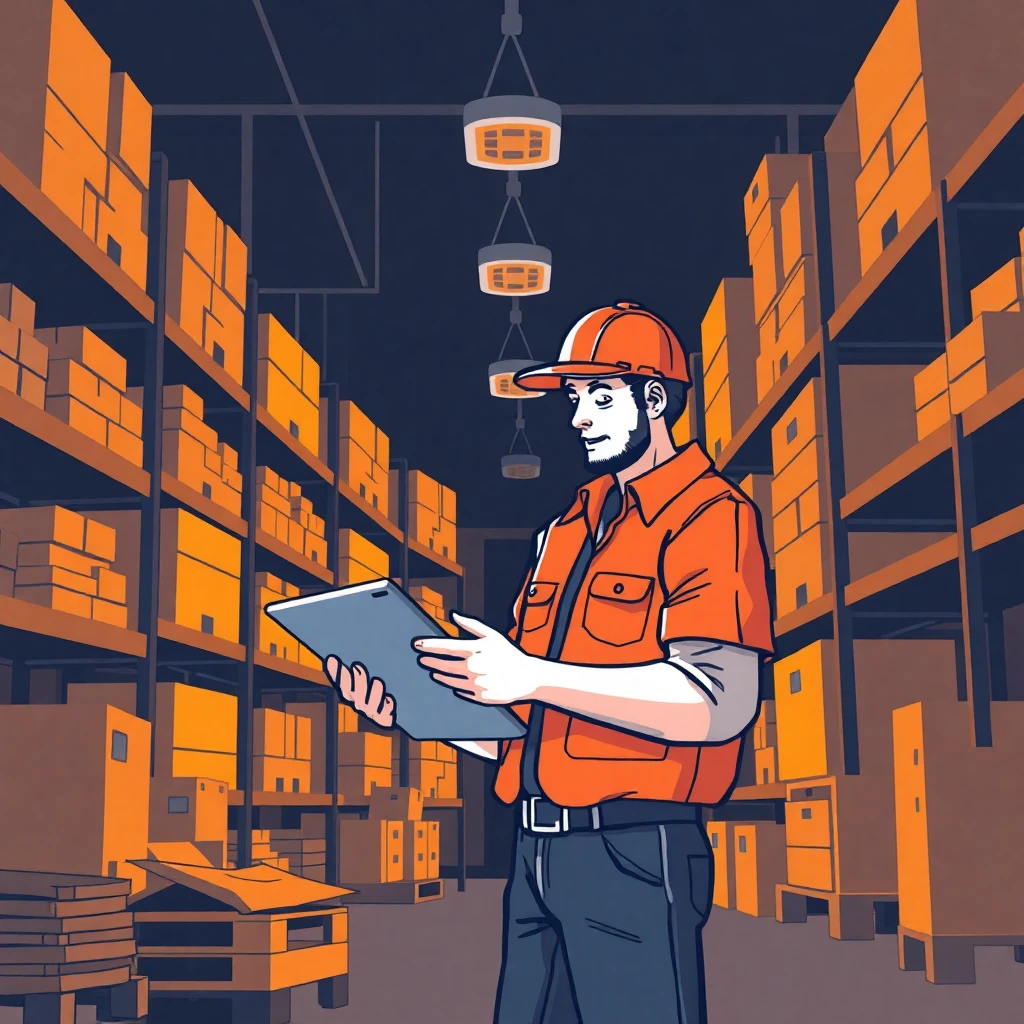 Trabajador de almacén revisando inventario