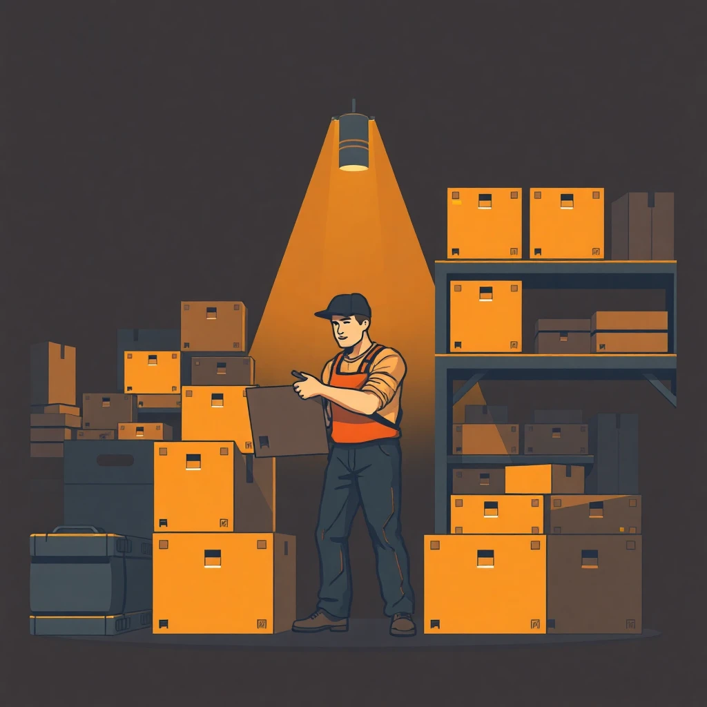 Trabajador de almacén organizando cajas