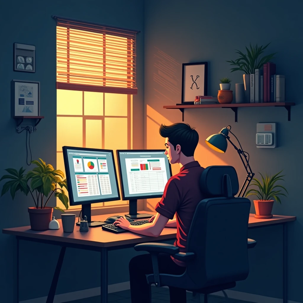 Home office setup with dual monitors