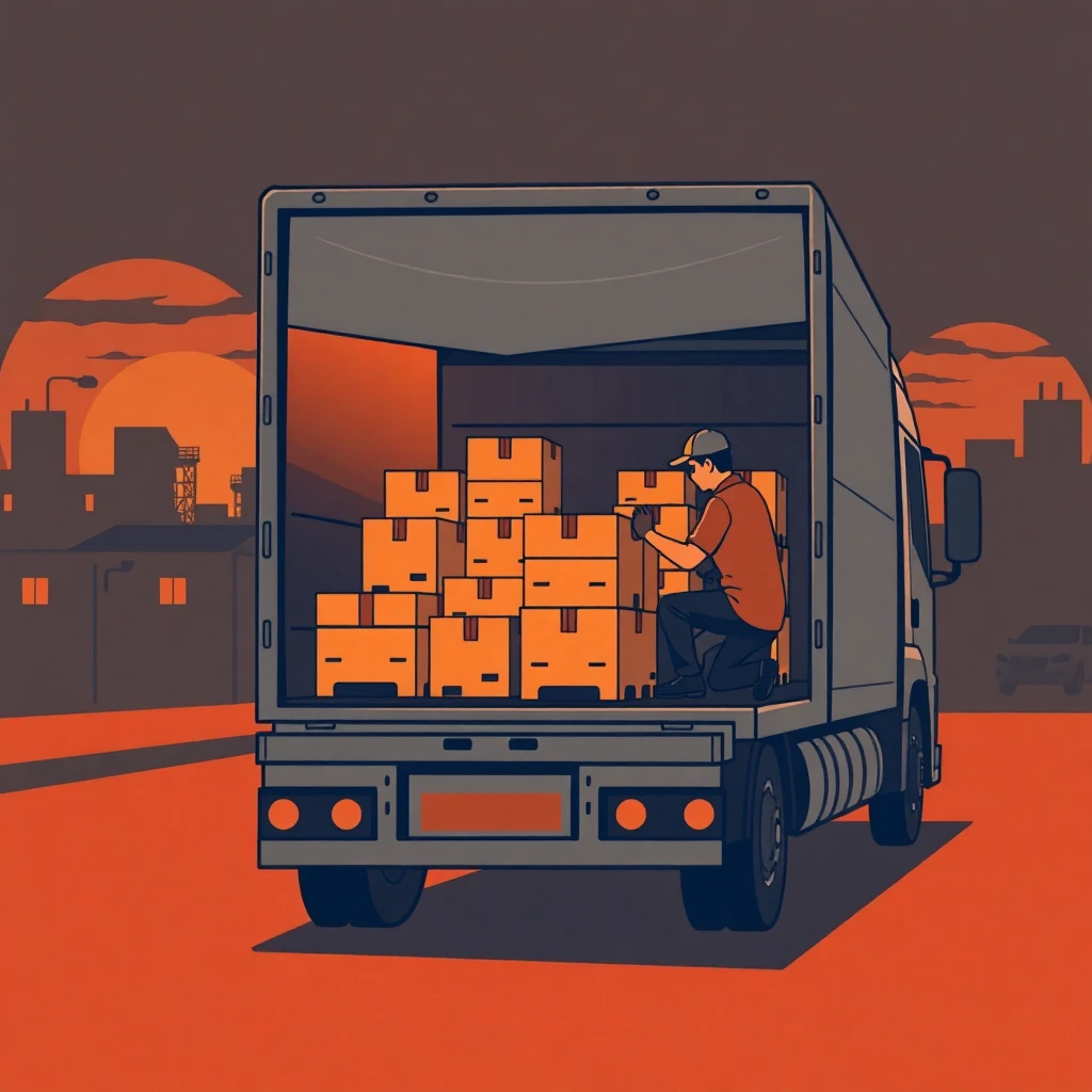 Repartidor organizando paquetes