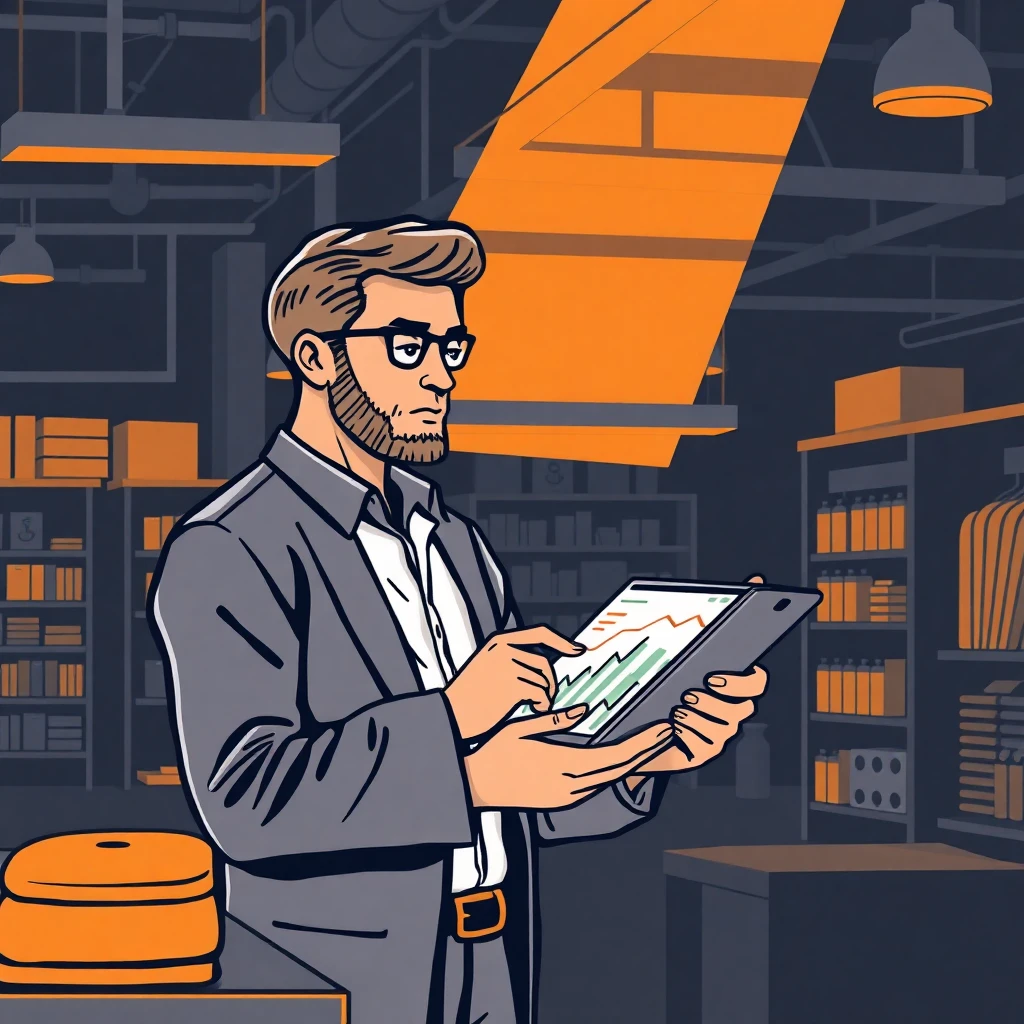 Retail manager analyzing data