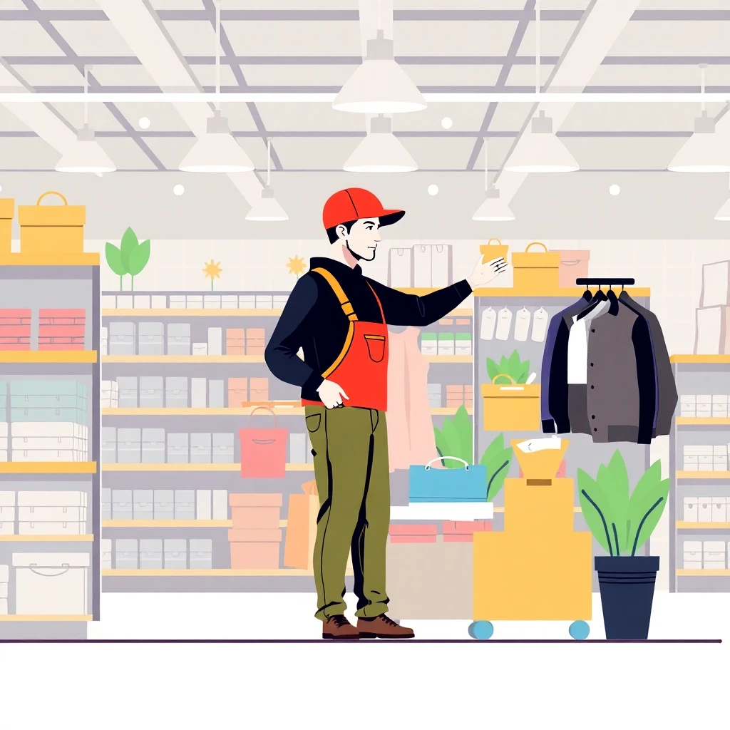 Retail worker in a spring-themed store