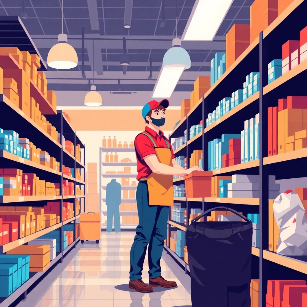 Retail worker organizing shelves