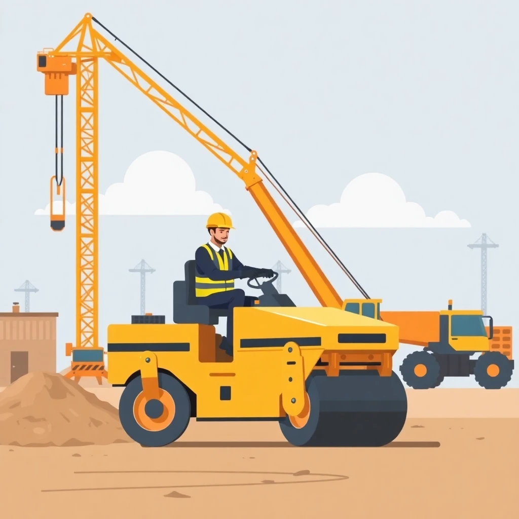 Roller operator at a construction site