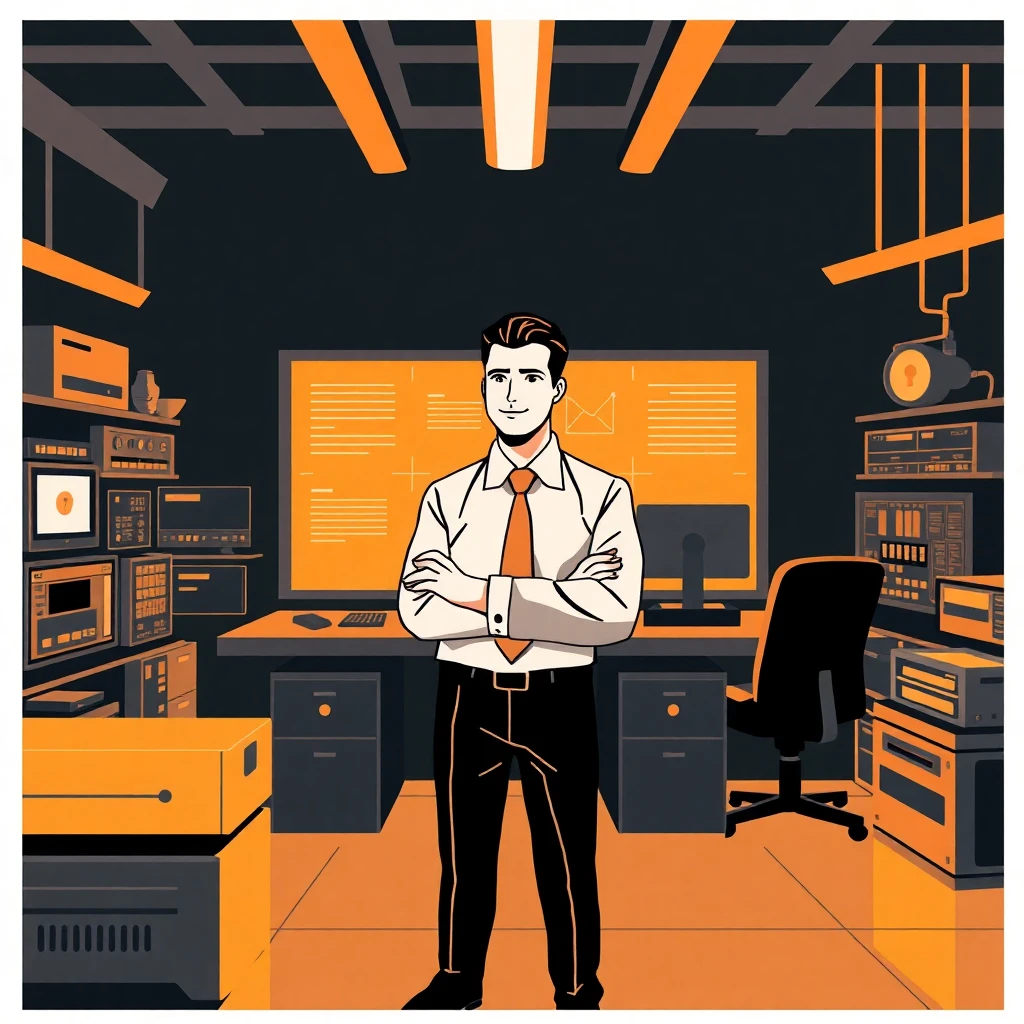 Business security officer reviewing protocols