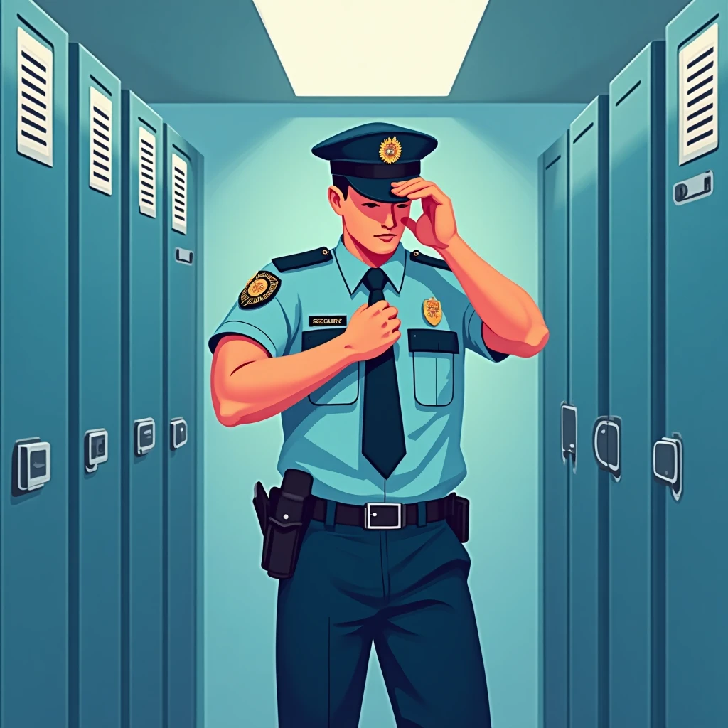 Security officer preparing for work