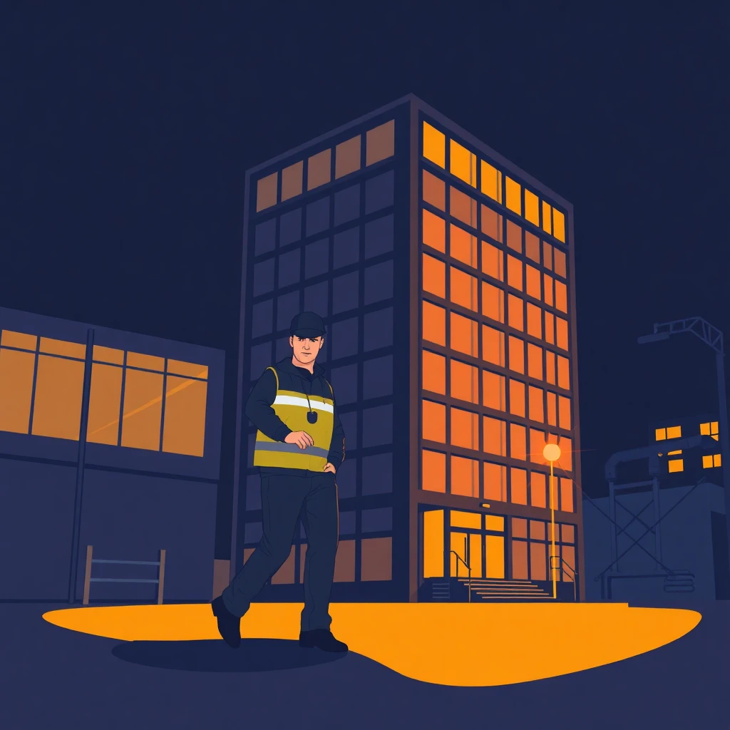 Security guard on night patrol