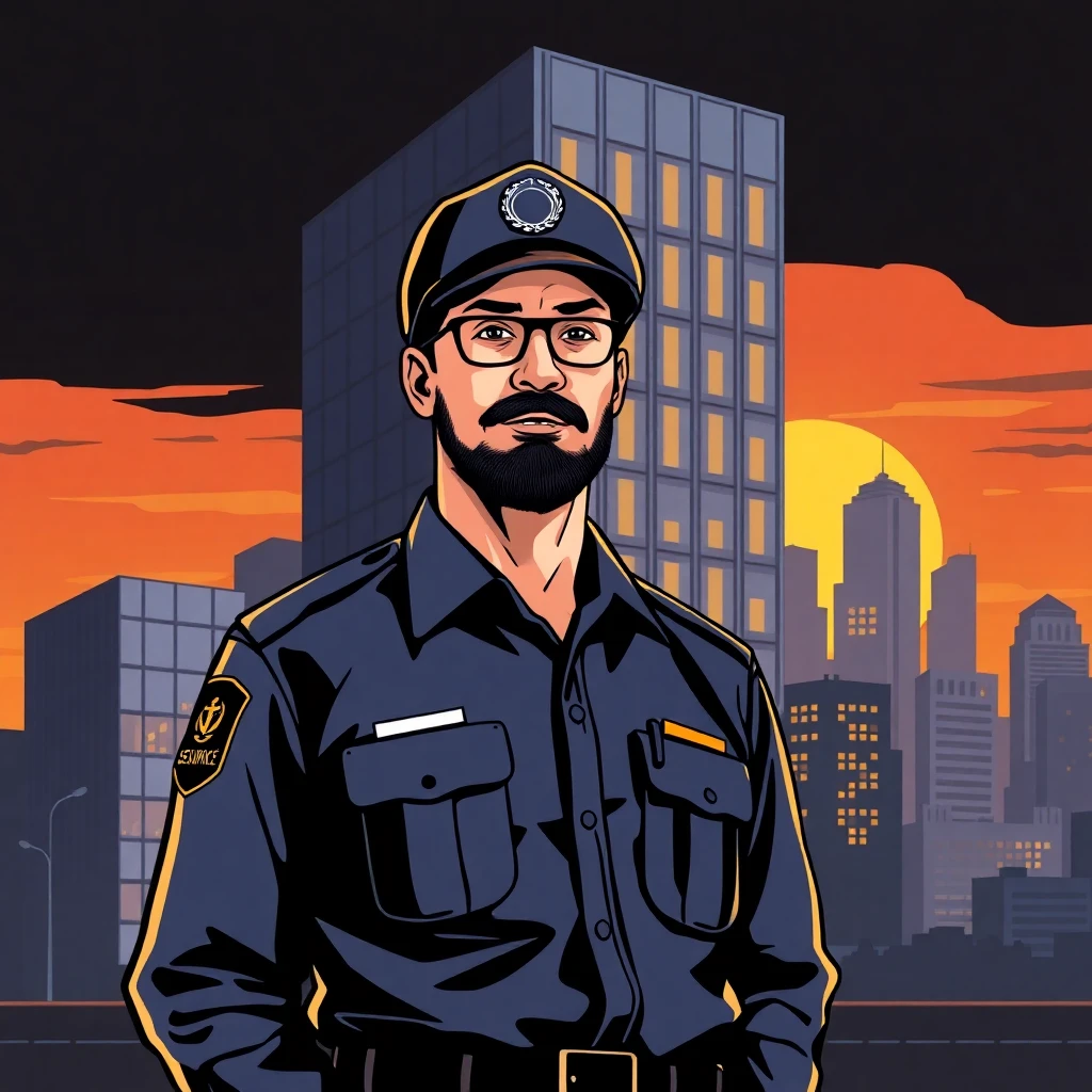Security officer in urban setting