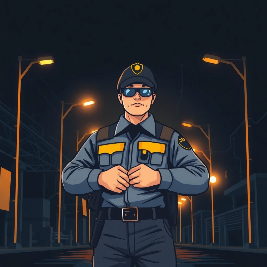Security officer on night patrol