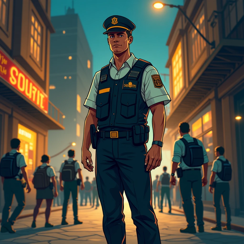 Security officer in an urban setting