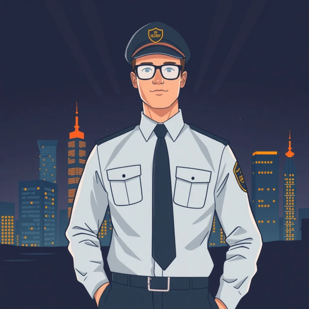 Security officer in cityscape