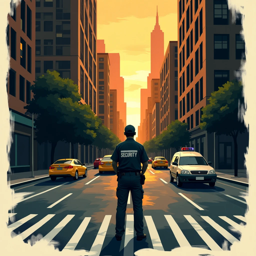 Security officer on duty in a city