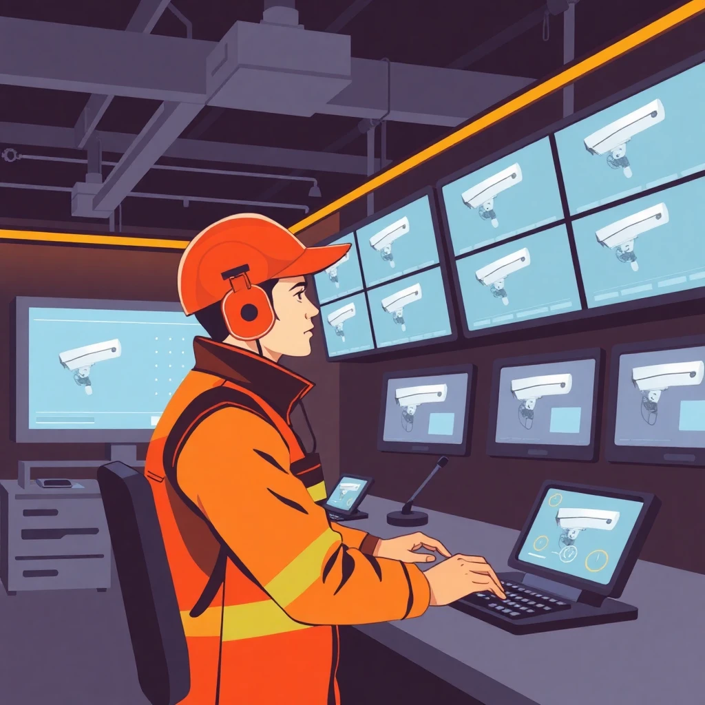 Guardia de seguridad en sala de control
