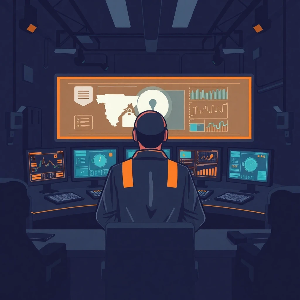 Profesional de seguridad en sala de control