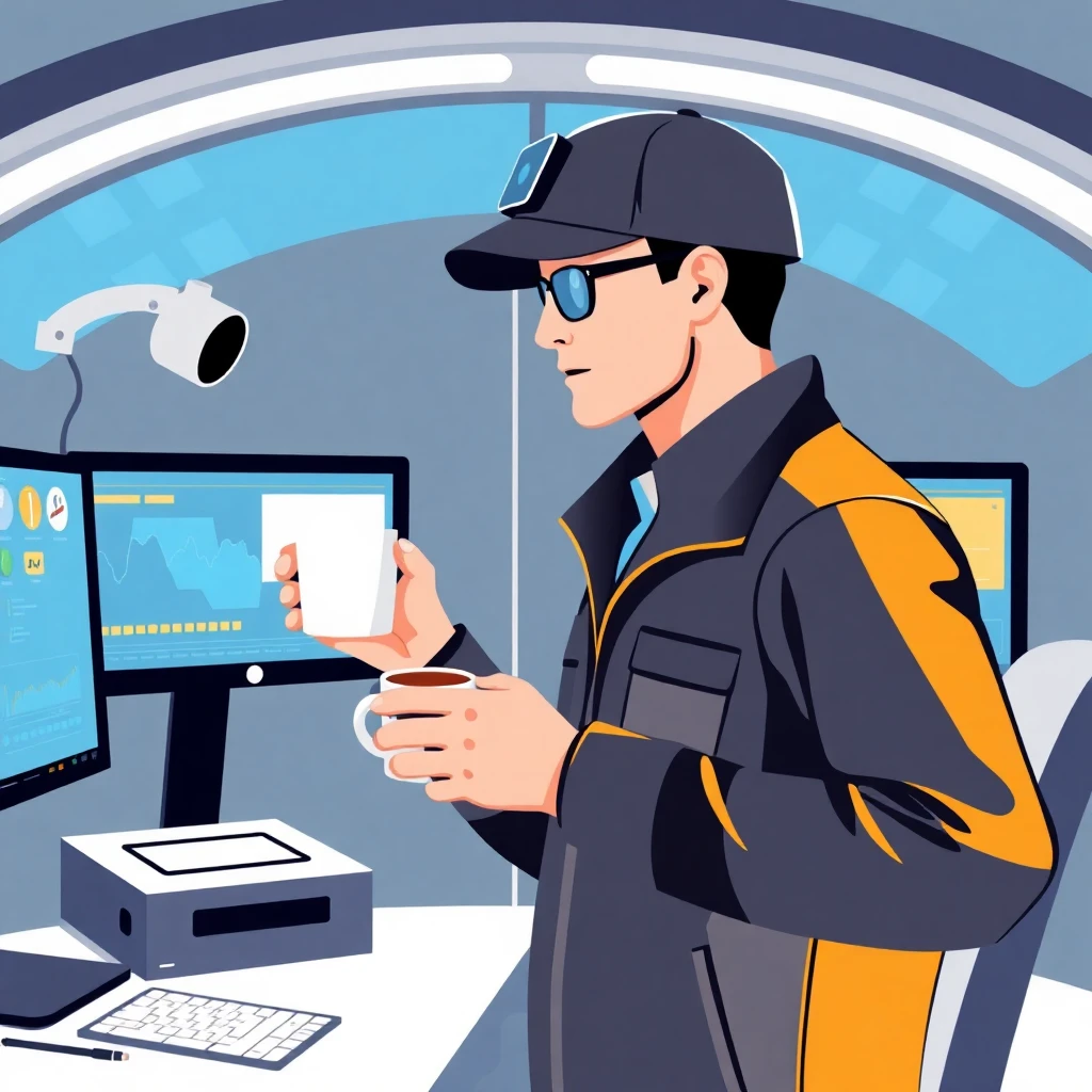 Überwachungsraum mit Sicherheitsmitarbeiter