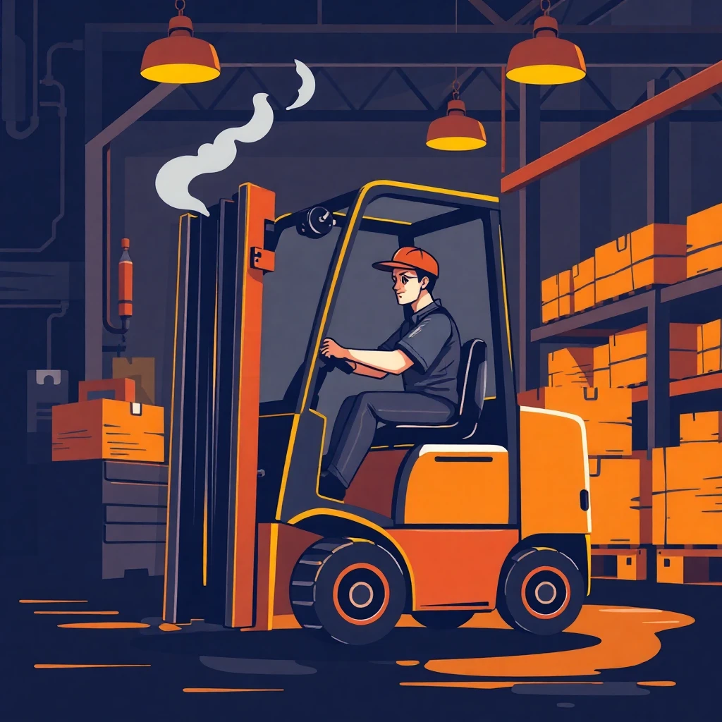 Warehouse worker on forklift