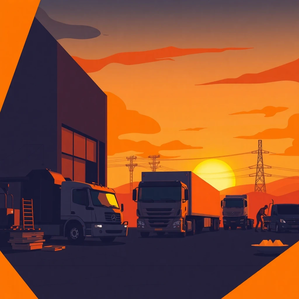 Construction site at sunset