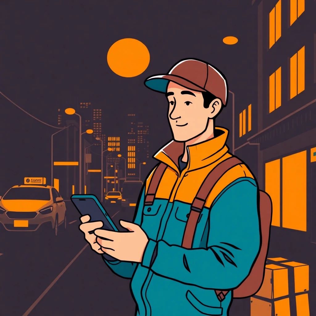 Delivery driver with smartphone