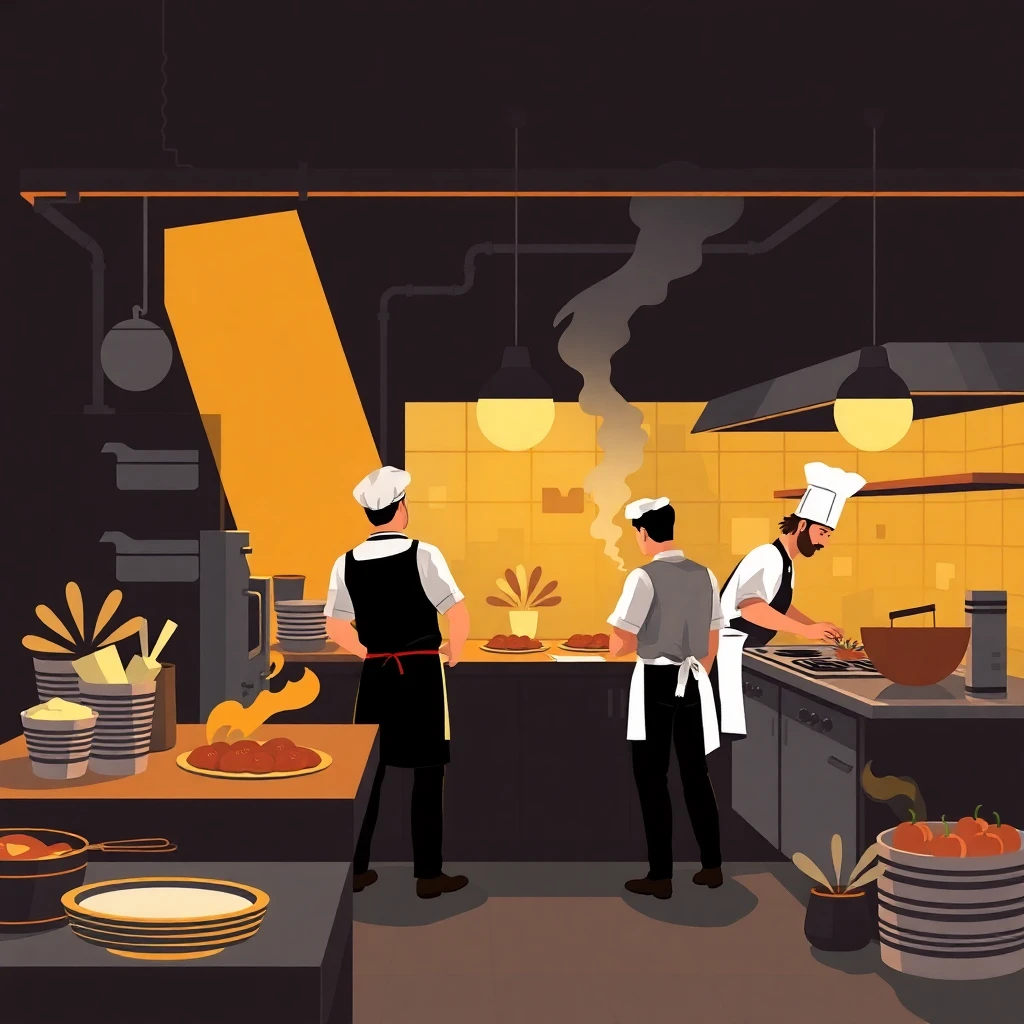 Bustling restaurant kitchen