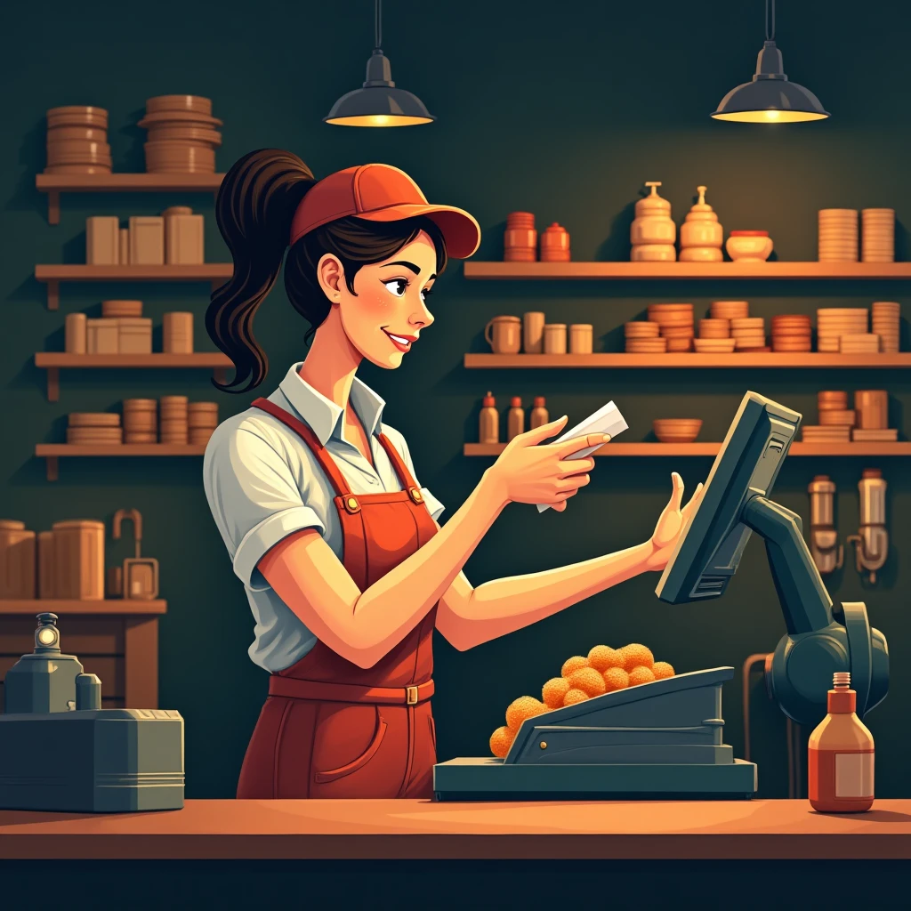 Retail cashier in action