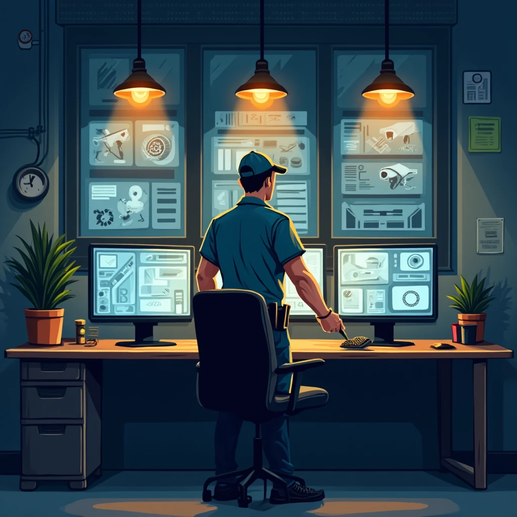 Security guard monitoring CCTV