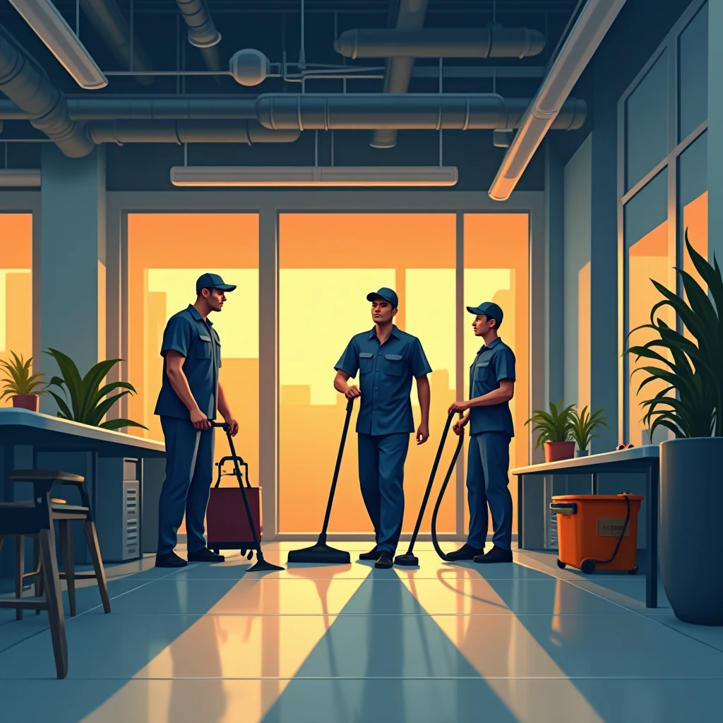 Cleaning staff working in an office