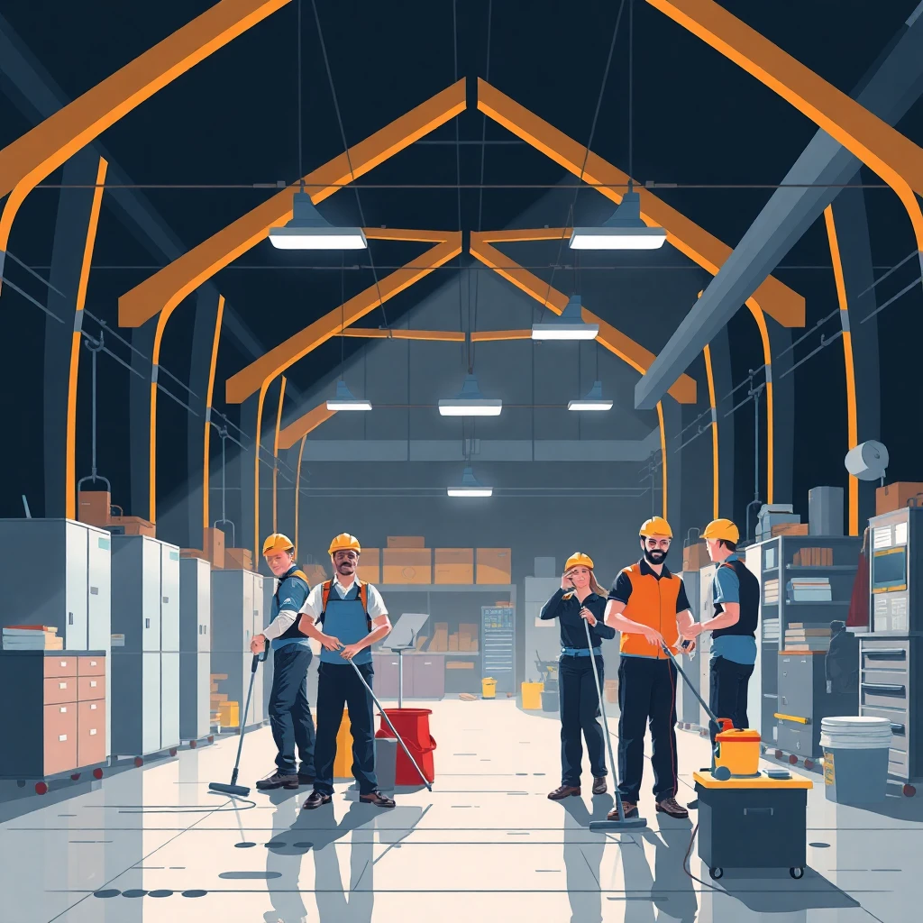 Team cleaning in a commercial setting