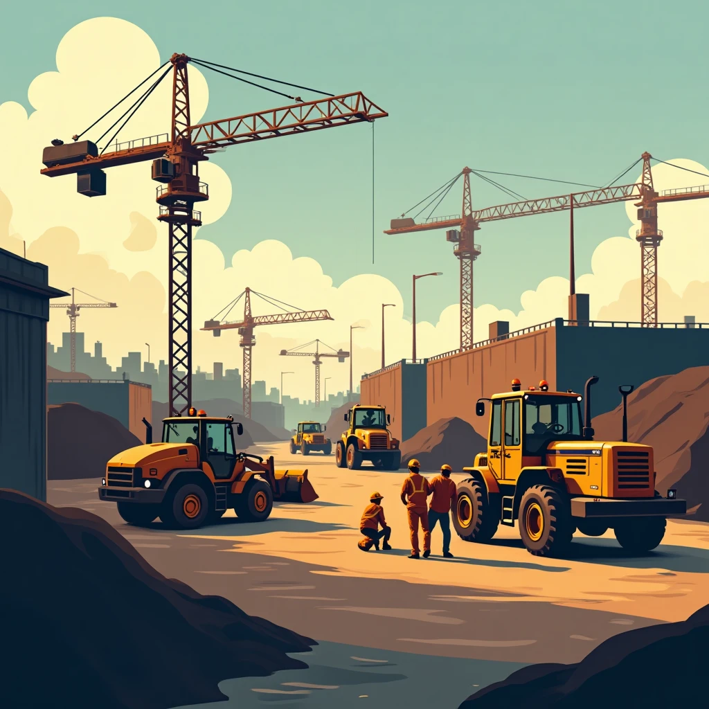 Construction site with active workers