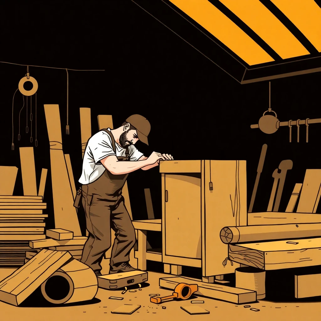 Carpenter crafting wood