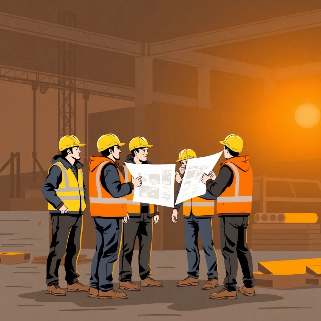 Construction workers planning