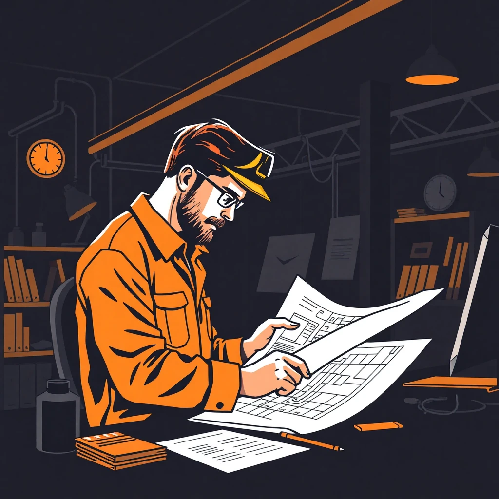 Engineer working on blueprints