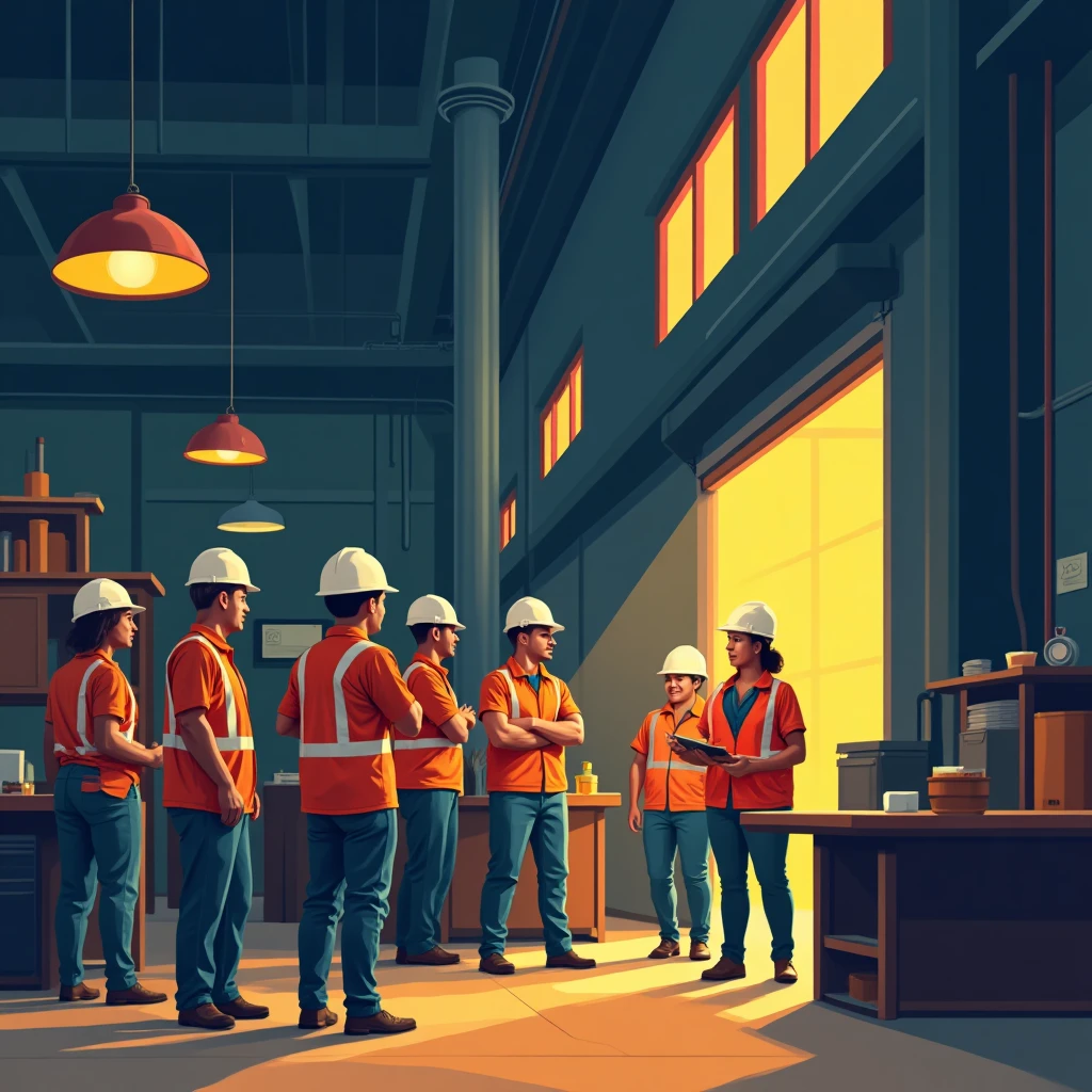 Factory workers in action