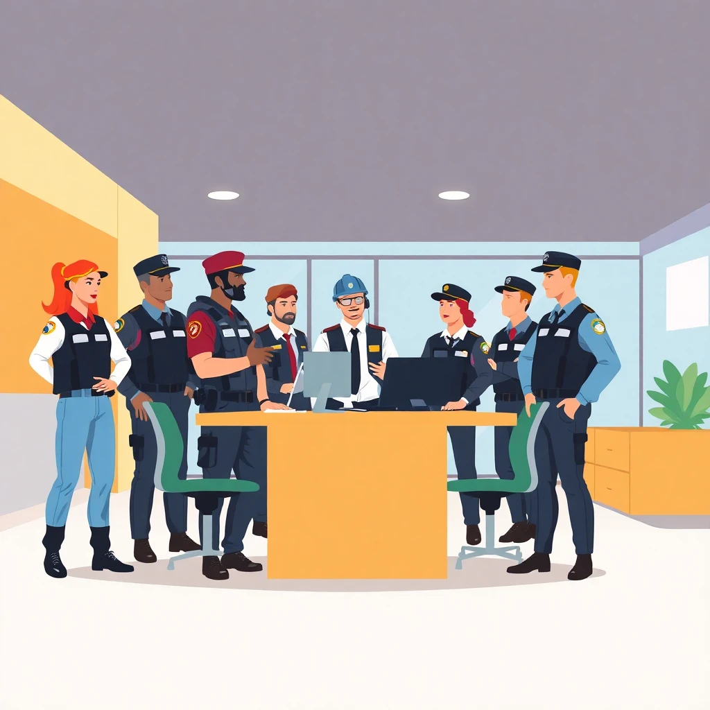 Diverse security team meeting