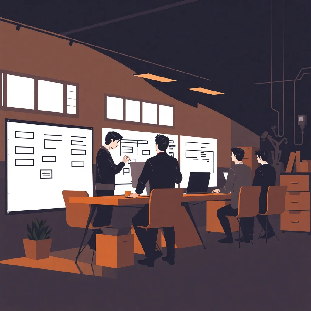 Collaborating engineers in an office