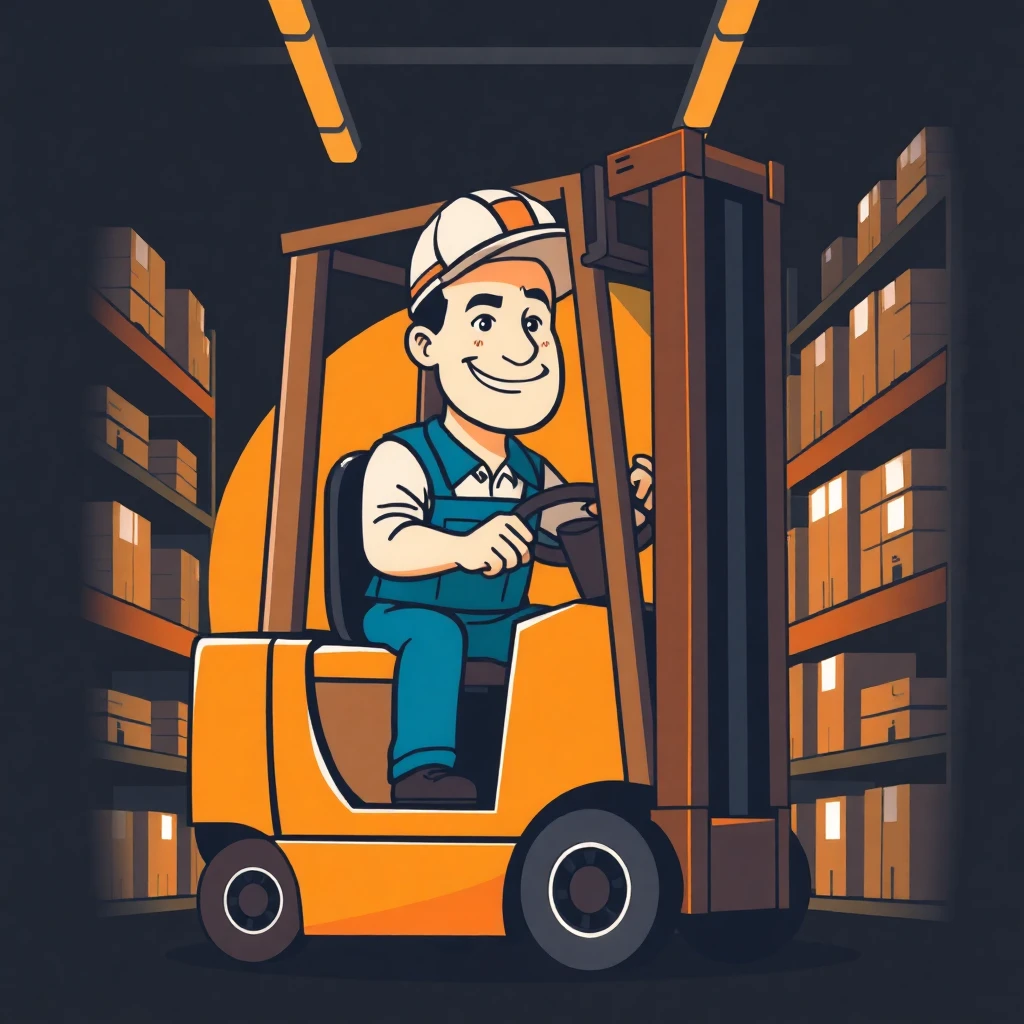 Warehouse worker operating a forklift