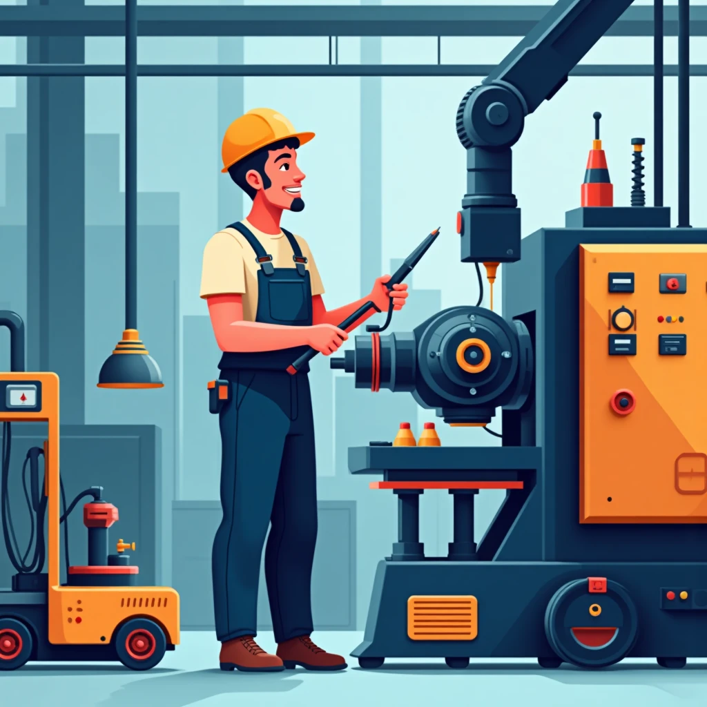 Técnico ajustando maquinaria