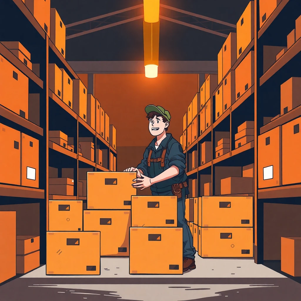 Trabajador de almacén organizando cajas