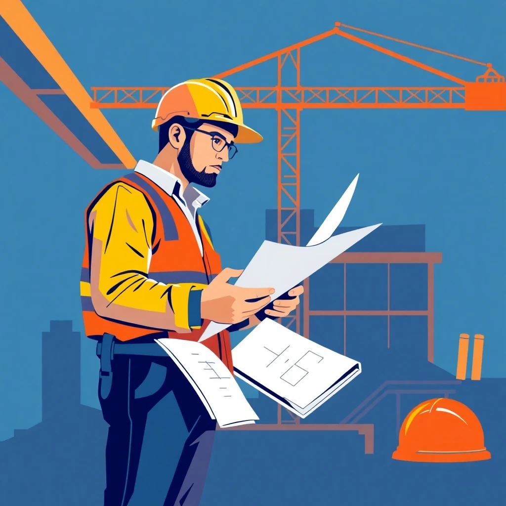 Trabajador de construcción revisando planos