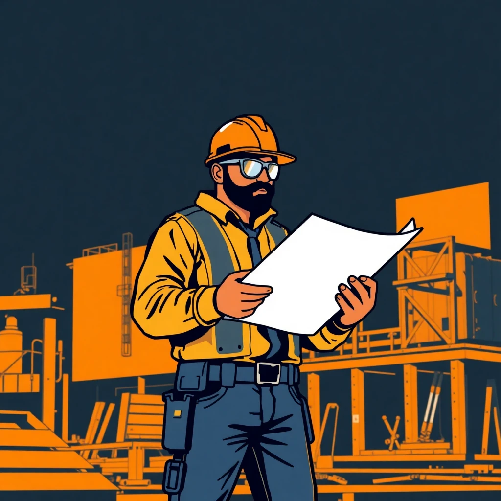 Trabajador revisando planos en la obra