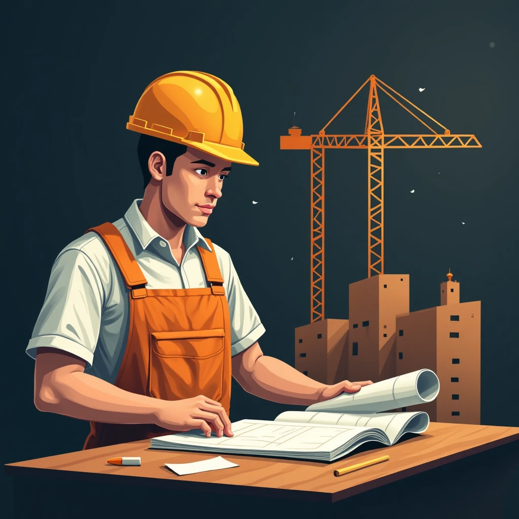 Trabajador revisando planos