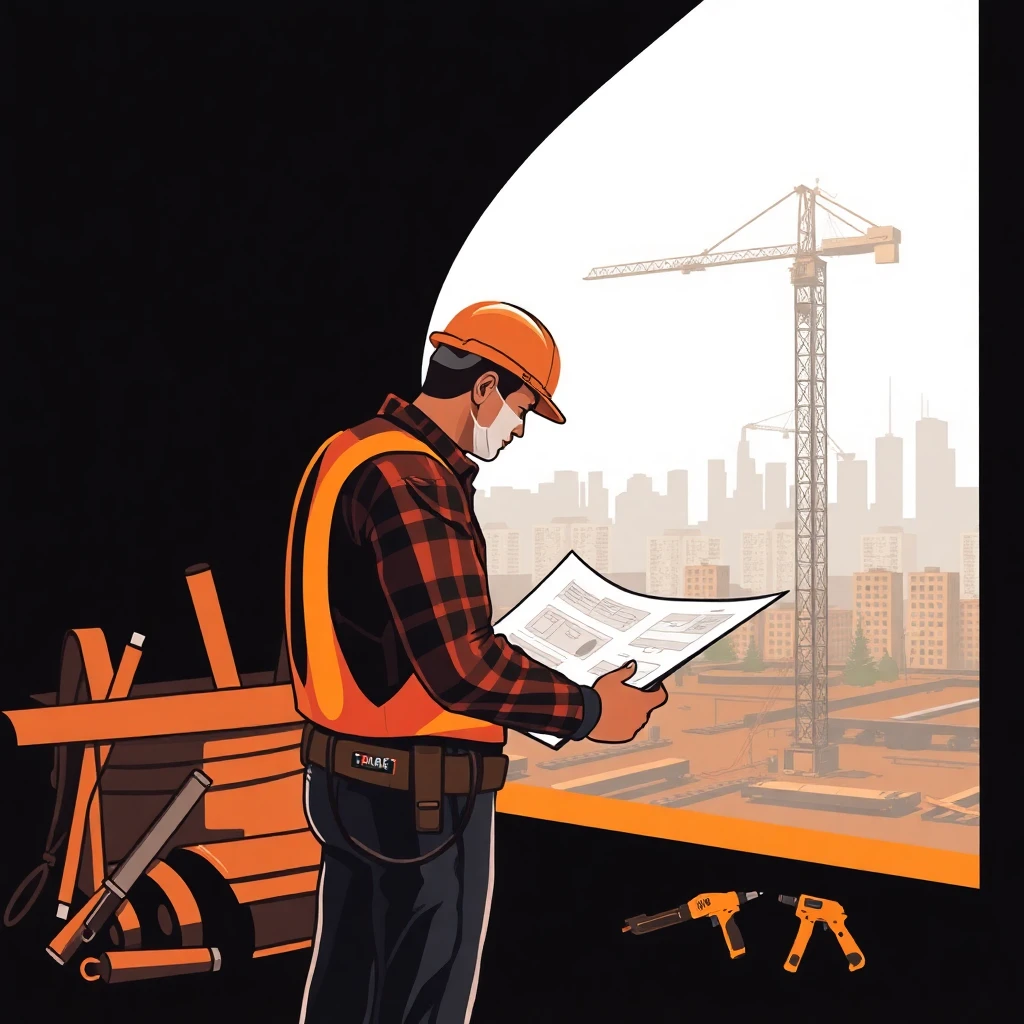 Trabajador evaluando planos de construcción