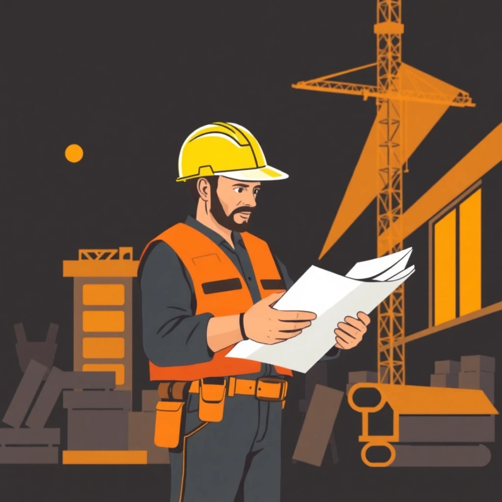 Trabajador de construcción revisando planos