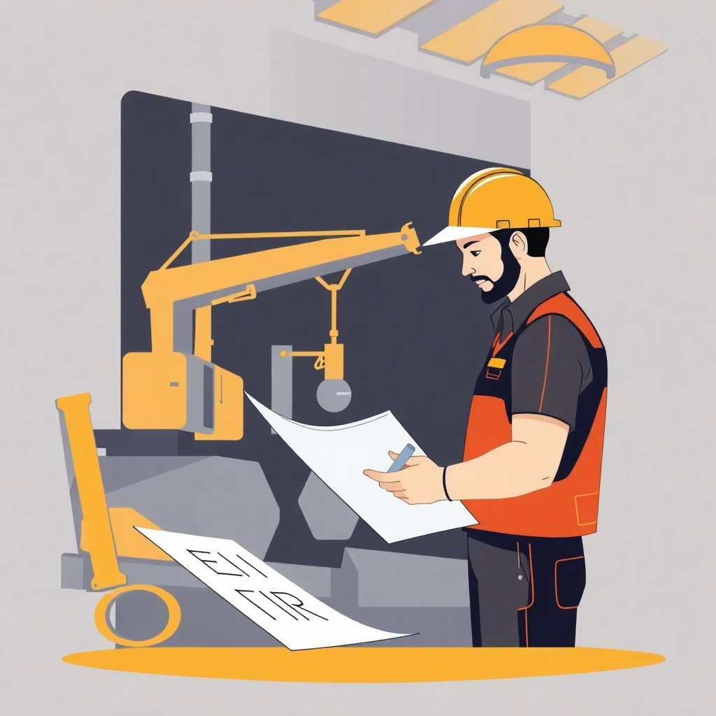 Trabajador de construcción revisando planos