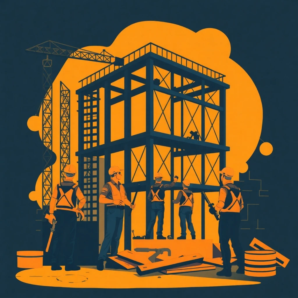 Trabajadores de construcción colaborando