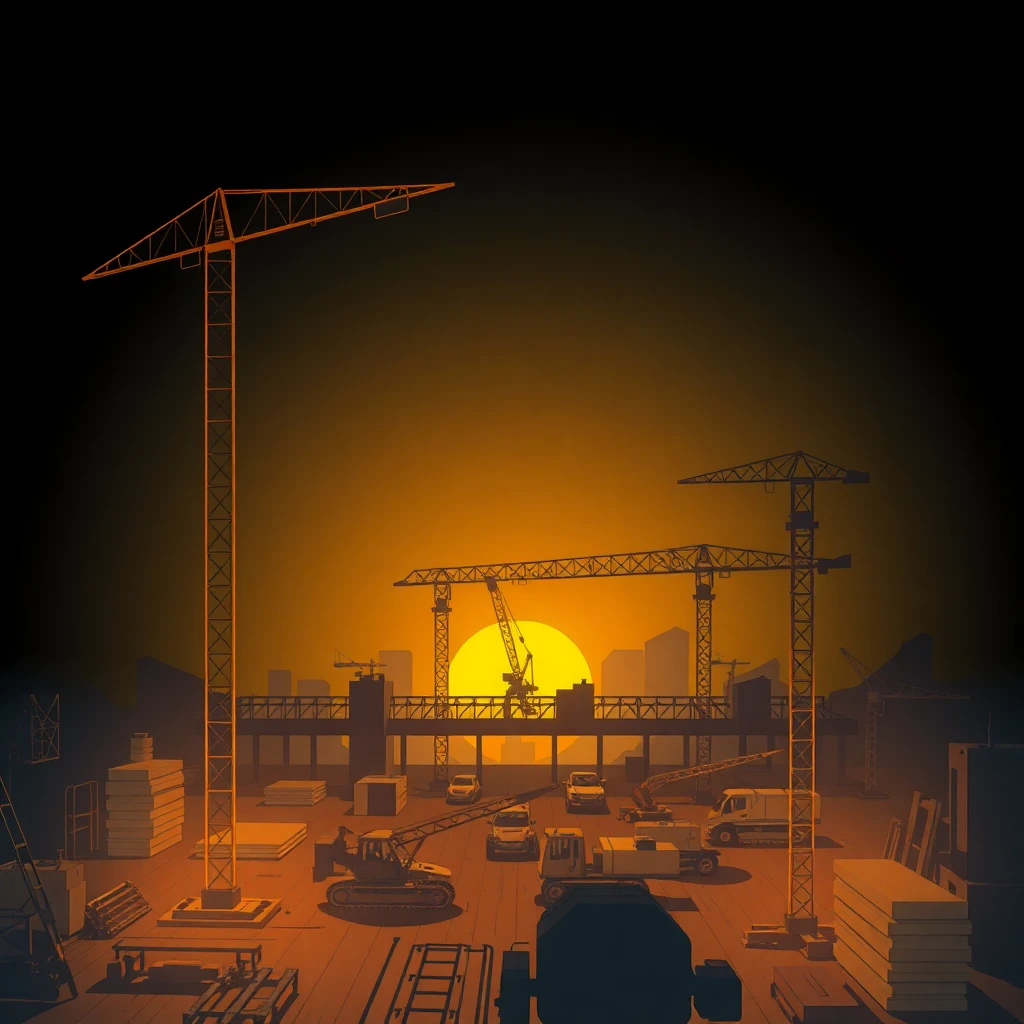 Sitio de construcción al atardecer