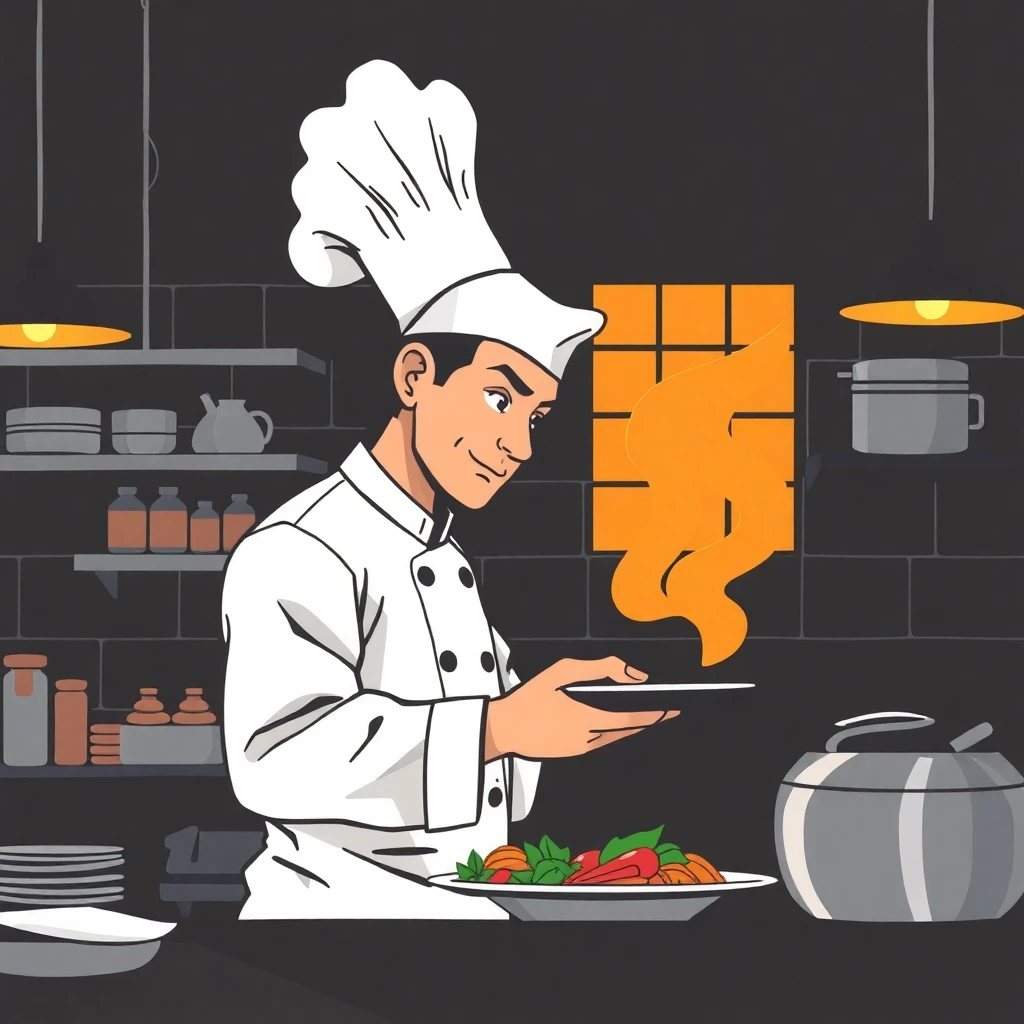 Chef trabajando en cocina