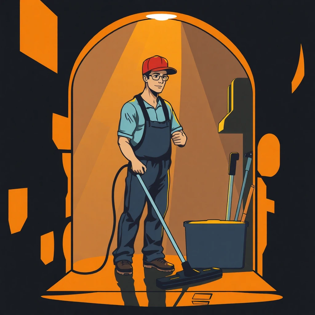 Trabajador de limpieza en acción