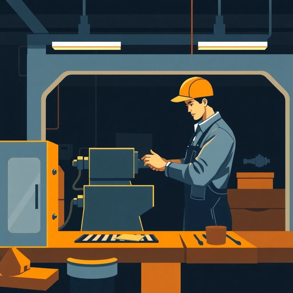 Trabajador de fábrica operando maquinaria