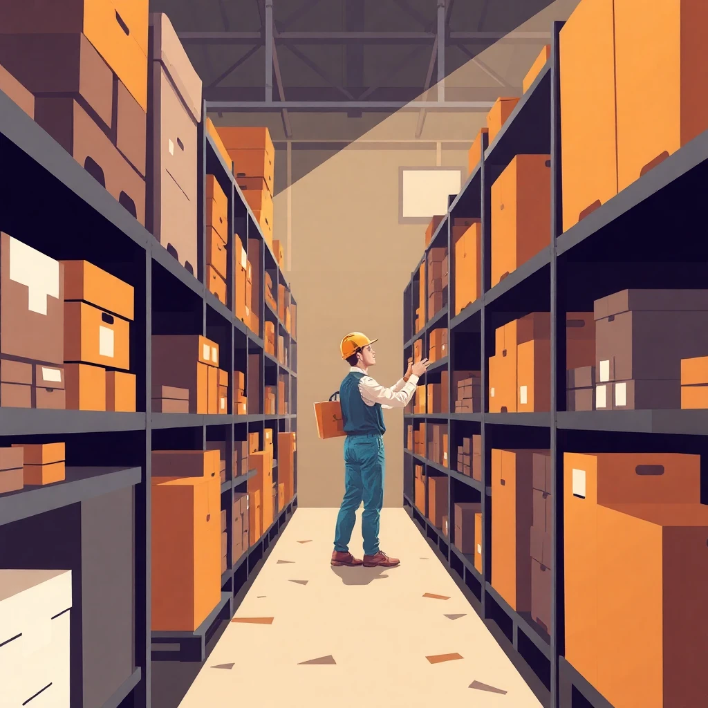 Trabajador en almacén organizando inventario
